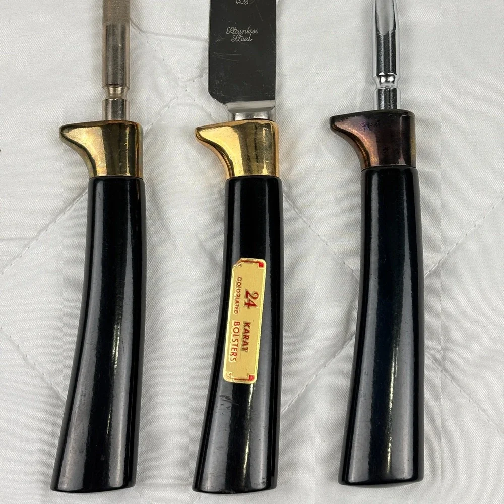 Vintage Washington Forge Steak Knife Carving Set 24K Gold Plated Boxed MCM